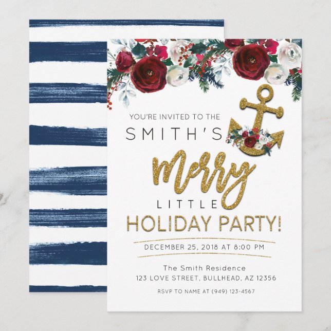 Invitation Fête de Vacances de Yacht Noël nautique (Devant / Derrière)