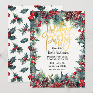 Invitation Fête de vacances d'hiver Noël Fleur de houx & pomm