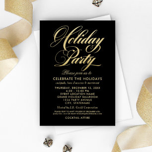 Invitation Fête de vacances glamour noir et or