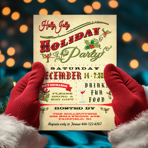Invitation Fête de vacances Holly Jolly traditionnelle