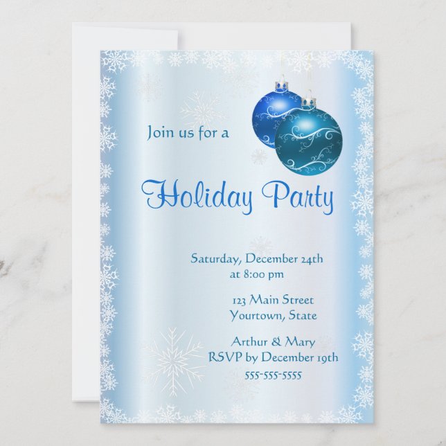 Invitation Fête de vacances joyeuse sur glace-bleu (Devant)