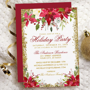 Invitation Fête de vacances Parties scintillant Rouge or Poin