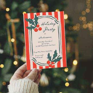 Invitation Fête de vacances rayures rétro vintage Noël