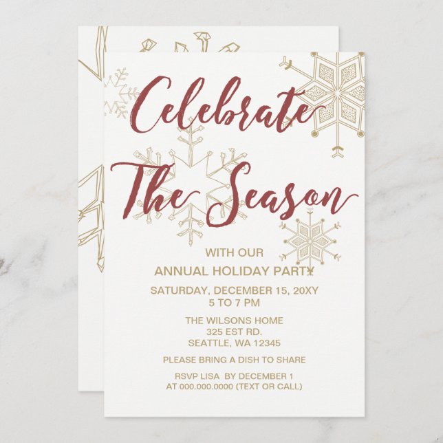 Invitation Fête de vacances Red and Gold Modern (Devant / Derrière)