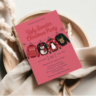 Invitation Fête de vacances rose laide   Fun Noël