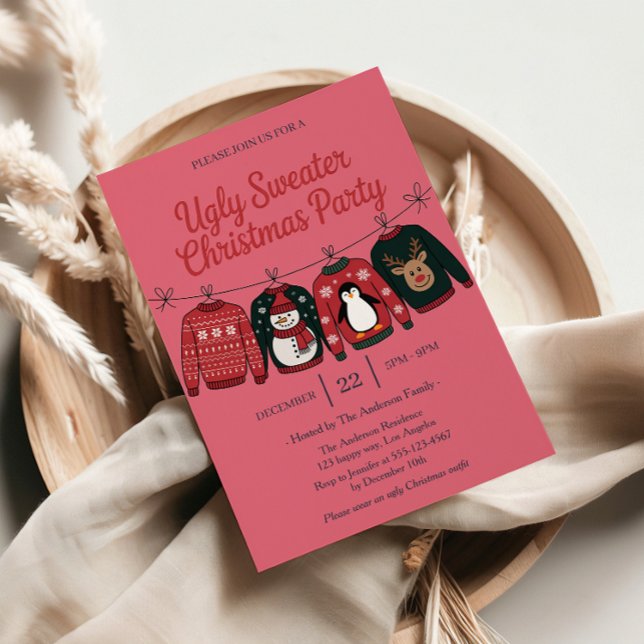 Invitation Fête de vacances rose laide | Fun Noël (Créateur téléchargé)