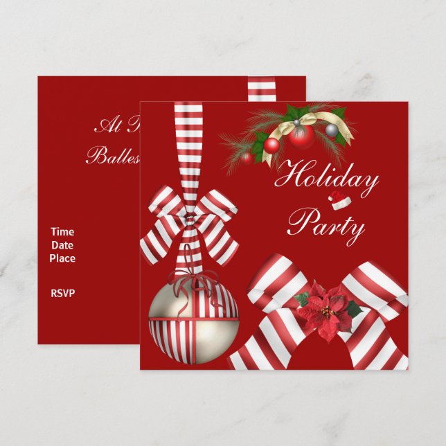 Invitation Fête de vacances Rouge Blanc Candy Stri (Devant / Derrière)