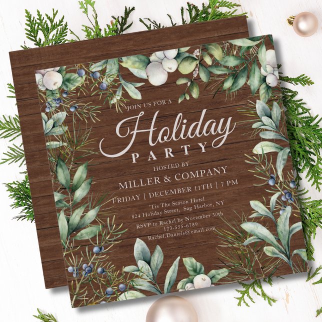 Invitation Fête de vacances Rustique Floral d'hiver (Créateur téléchargé)