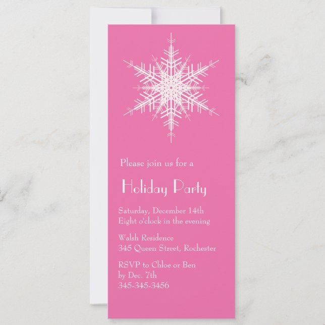 Invitation Fête de vacances Snowy Fuchsia Snowflake Invitatio (Devant)