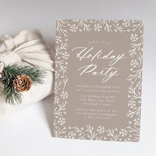 Invitation Fête de vacances Taupe Elégant Flocon de neige