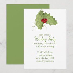 Invitation Fête de vacances Verdure Rustic Holly Berries