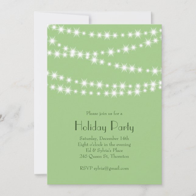 Invitation Fête de vacances vert clair Twinkle Lights (Devant)