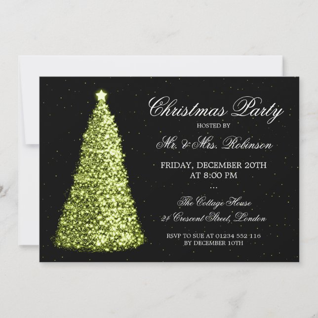 Invitation Fête de vacances verte élégante d'arbre de Noël (Devant)