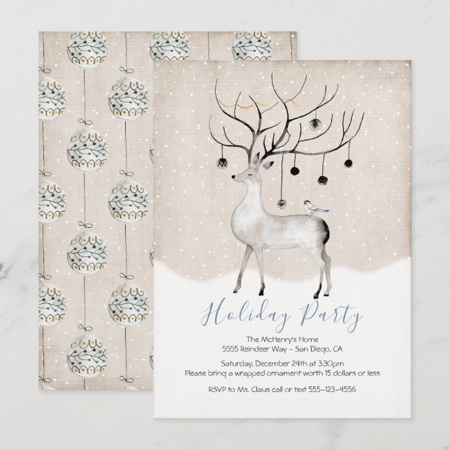 Invitation Fête de vacances Woodland Reindeer (Devant / Derrière)