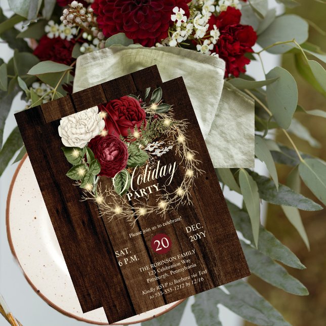 Invitation Fête de Vacances - Wreath Rustique Woodsy Lightnin (Créateur téléchargé)