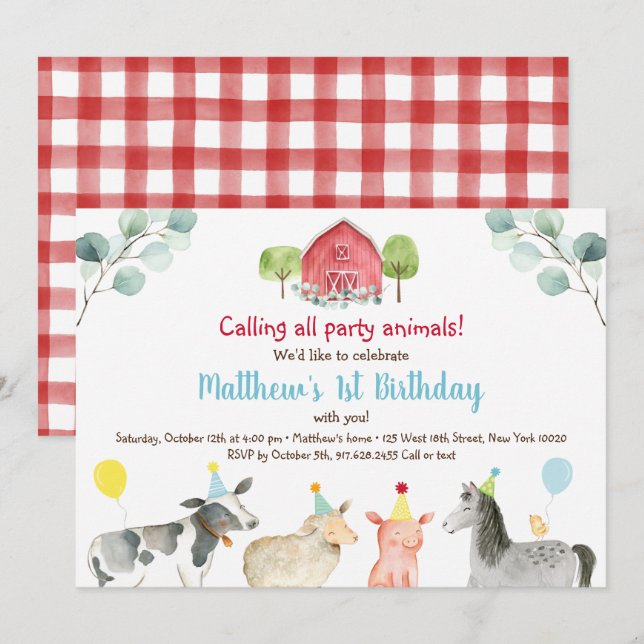 Invitation Fête de verdure de ferme Anniversaire animal (Devant / Derrière)
