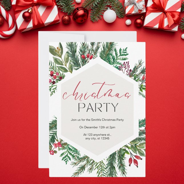 Invitation Fête de verdure de Noël aquarelle (Créateur téléchargé)