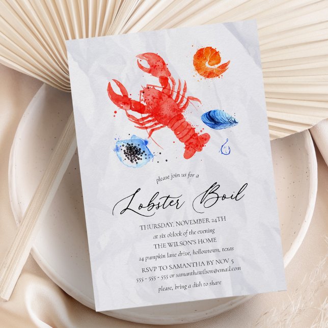Invitation Fête d'ébullition du homard à l'aquarelle décontra (Créateur téléchargé)