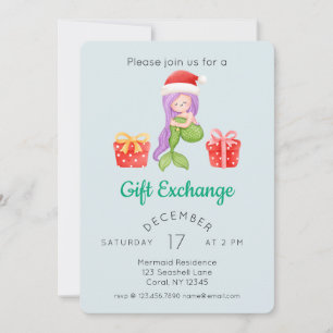 Invitation Fête d'échange cadeau de Noël de sirène d'aquarell