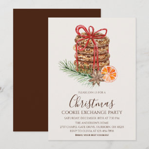 Invitation Fête d'échange de biscuits de Noël à l'aquarelle