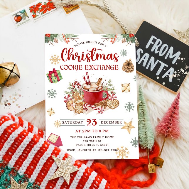 Invitation Fête d'échange de biscuits de Noël de neige d'hive (Créateur téléchargé)