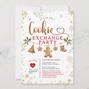 Invitation Fête d'échange de biscuits de Noël Flocons de neig