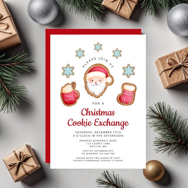 Invitation Fête d'échange de biscuits de Noël mignons (Cute Christmas Cookie Exchange Party Invitation )