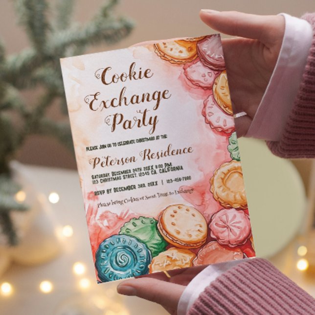 Invitation Fête d'échange de biscuits roses magnifiques (Créateur téléchargé)