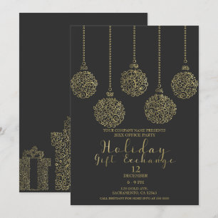 Invitation Fête d'échange de cadeaux de Noël Gold & Charcoal