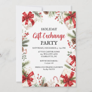 Invitation Fête d'échange de cadeaux de Noël Ruban rouge de N