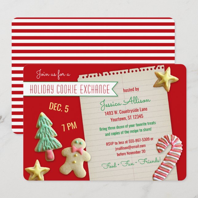 Invitation Fête d'échange de cookies de vacances (Devant / Derrière)