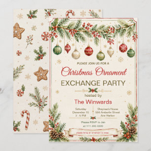 Invitation Fête d'échange d'ornements de Noël