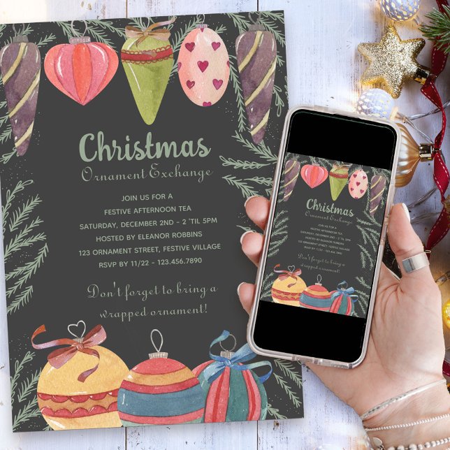 Invitation Fête d'échange d'ornements de Noël (Christmas Ornament Exchange Party Invitation)