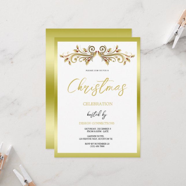 Invitation Fête Décorative Holly Frotts Noël (Devant/Arrière en situation)