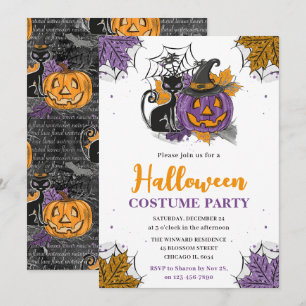 Invitation Fête déguisée d'Halloween à l'aquarelle Citrouille