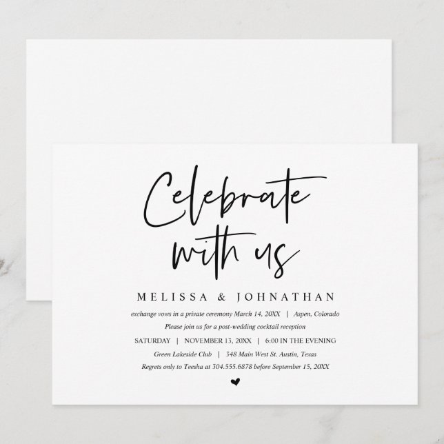 Invitation Fête d'élopement de mariage, Célébrez avec nous (Devant / Derrière)