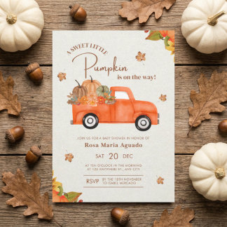 Invitation Fête d'enfant Bébé Citrouille Camion Rustique Auto