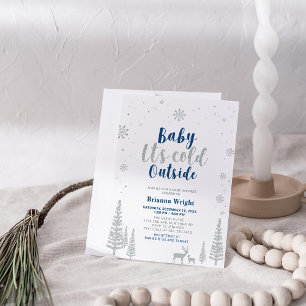 Invitation Fête d'enfant garçon Silver & Navy Winter Wonderla