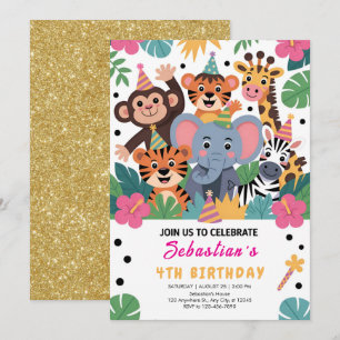 Invitation Fête d'enfants Animaux de Zoo Mignons
