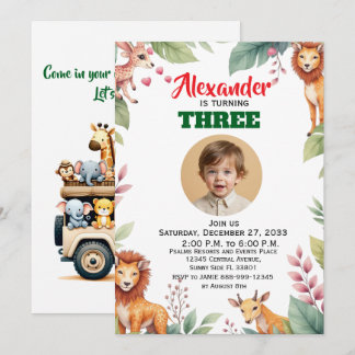 Invitation Fête d'enfants Safari Aquarelle Animaux de la Jung