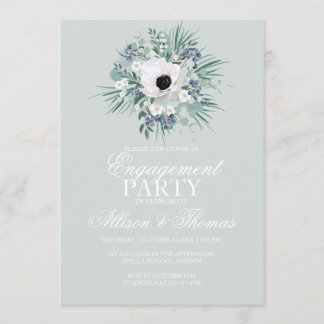 Invitation Fête d'engagement blanc anémone sage vert