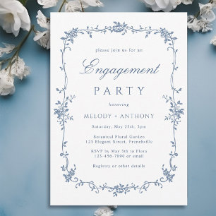 Invitation Fête d'engagement bleu bleu français classique