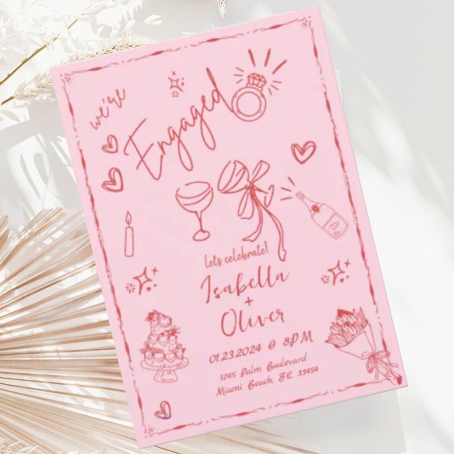 Invitation Fête d'engagement branchée à main rose (Créateur téléchargé)