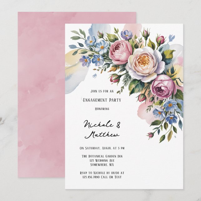 Invitation Fête d'engagement de bouquet floral romantique (Devant / Derrière)