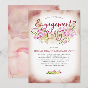 Invitation Fête d'engagement de script floral de couleur d'ea