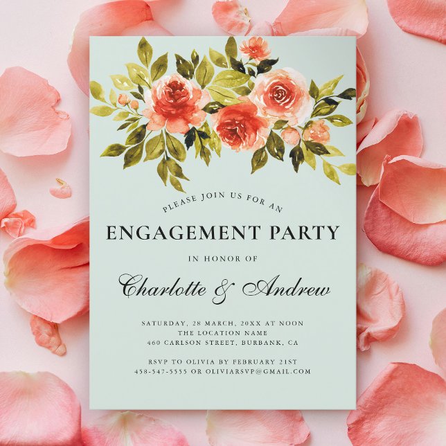 Invitation Fête d'engagement en aquarelle rouge et verte (Créateur téléchargé)