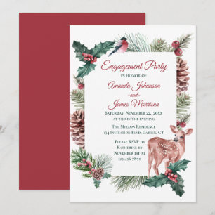 Invitation Fête d'engagement hivernal Mariage de Noël rouge C