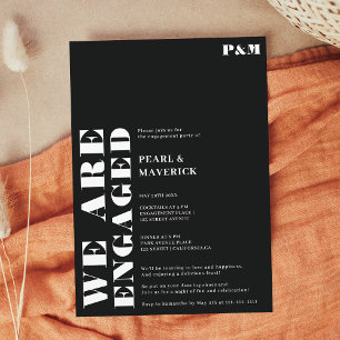 Invitation Fête d'engagement mariage noir blanc en gras