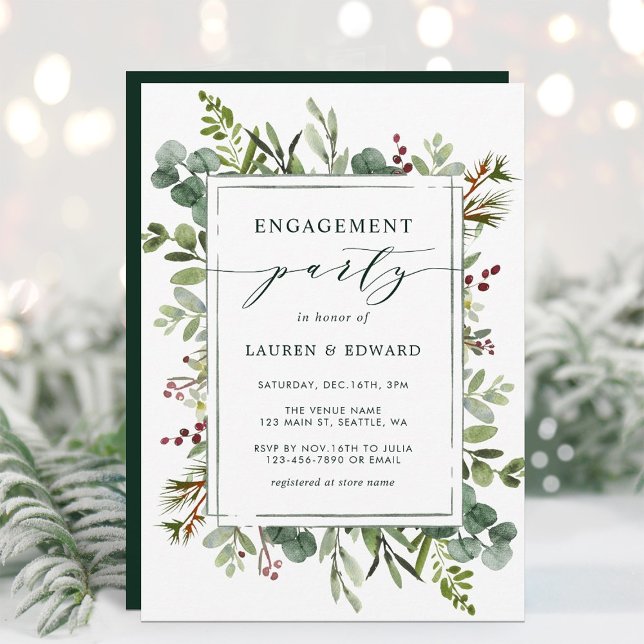 Invitation Fête d'engagement Noël de la verdure botanique (Créateur téléchargé)
