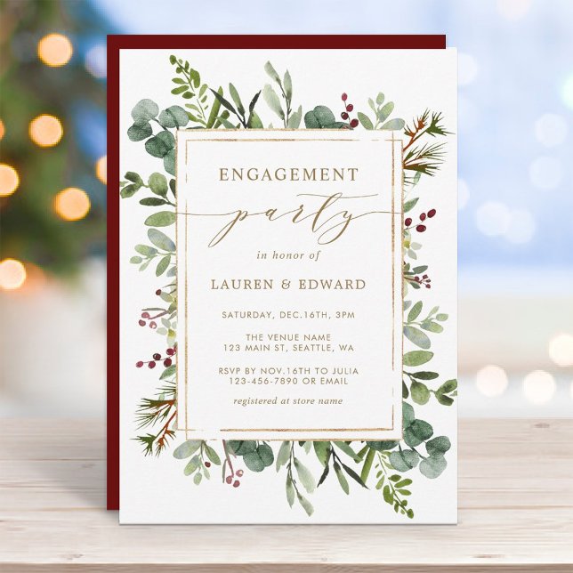 Invitation Fête d'engagement Noël de la verdure botanique (Créateur téléchargé)